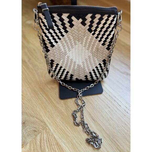 Cole Haan Leather Woven Small Bag with Geometric Design Chain Strap Crossbody - Picture 6 of 6